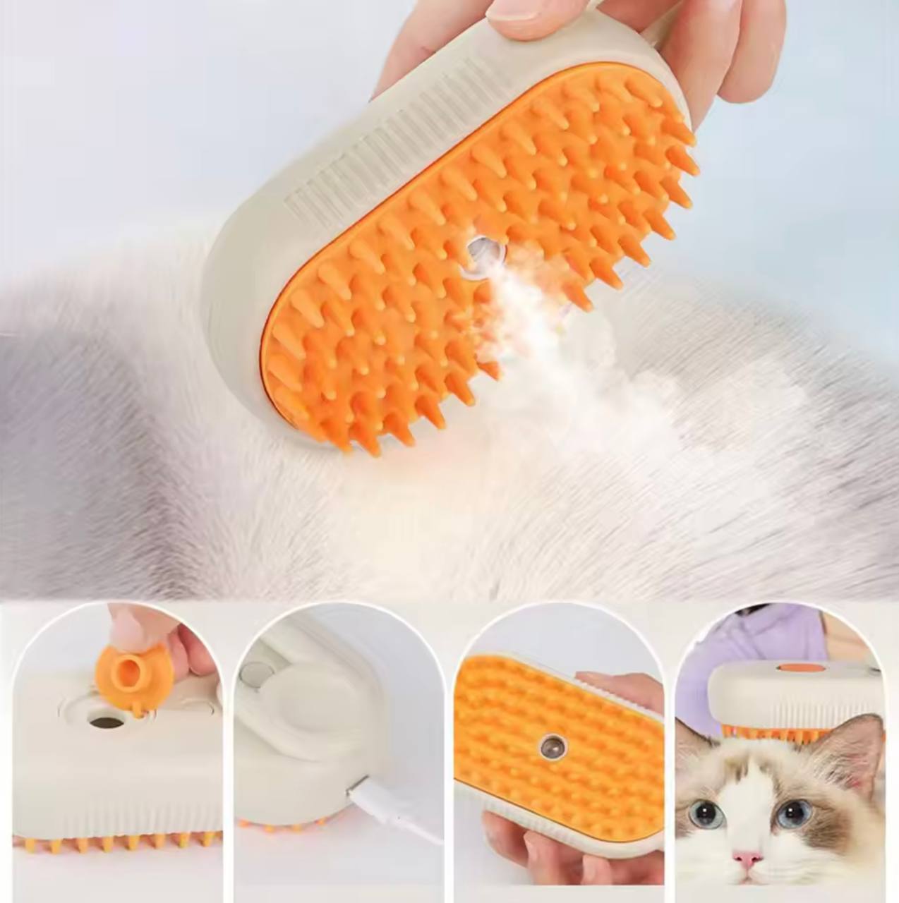 Cepillo de vapor pulverizador para mascotas