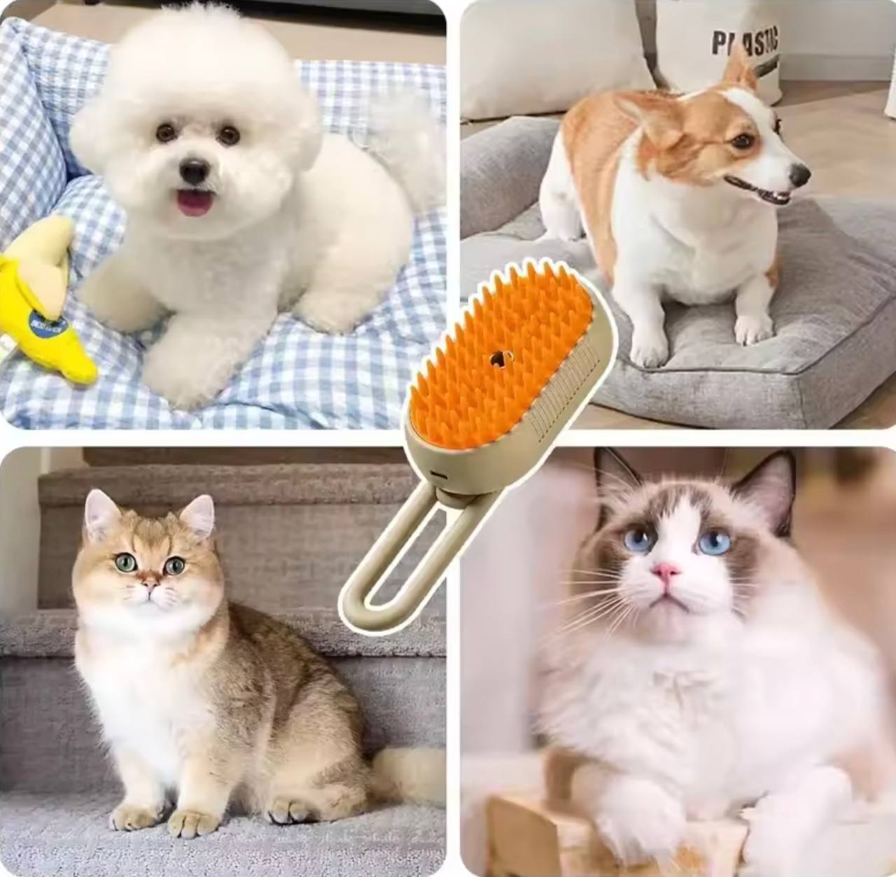 Cepillo de vapor pulverizador para mascotas